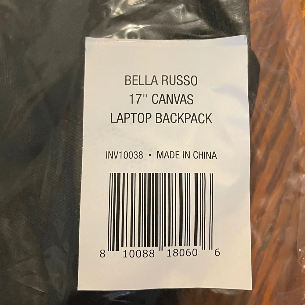 Bella Russo Black 17” Canvas Multi Pocket USB Port Laptop Backpack Carryall, nib